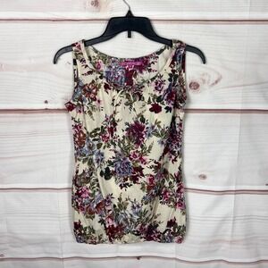 Palette Top Womens Small Floral Blouse Sleeveless Tie Neck Elastic Waist‎ Woven
